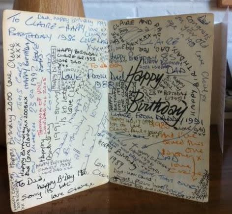 Claire and her father have been exchanging the same birthday card for over 30 years [@ClaireFuller2/Twitter]