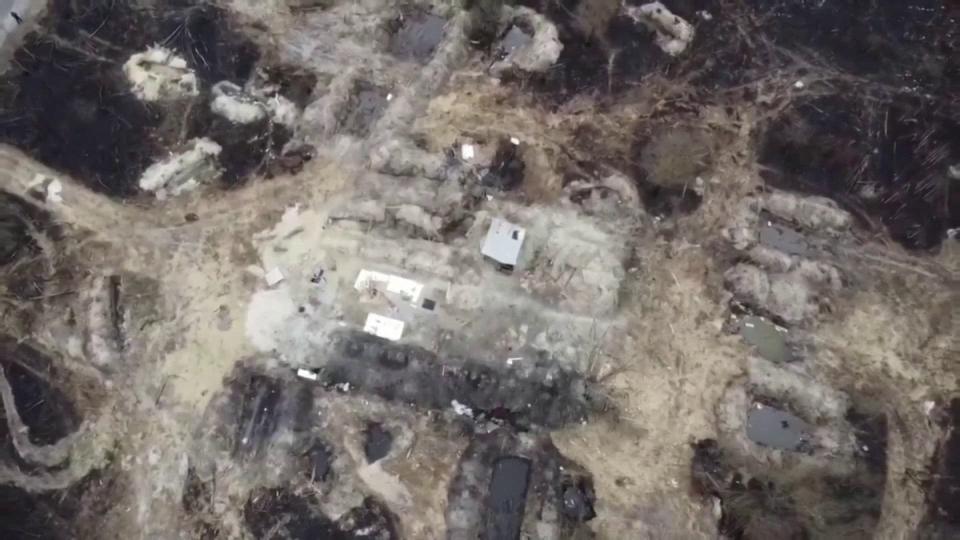 Screenshot of trenches dug at Chernobyl, visible in a video of the Ukrainian General Staff.  - Screenshot of the Ukrainian General Staff