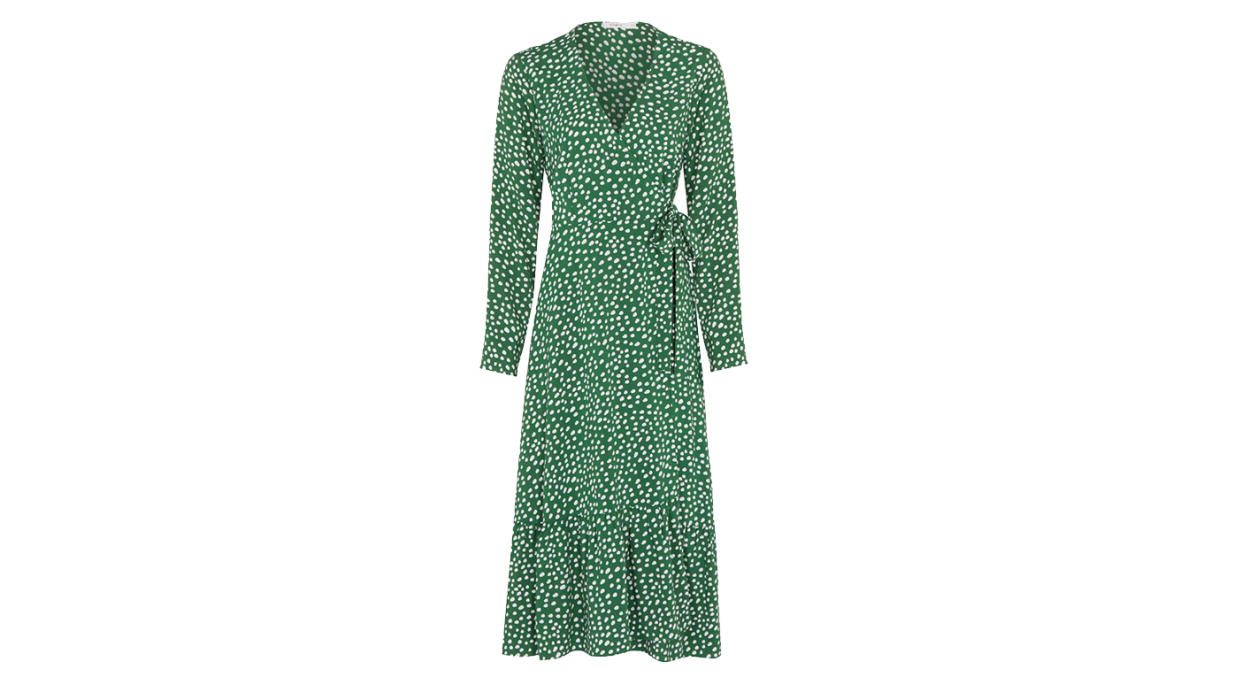 FINERY LONDON Polka Dot V-Neck Midi Wrap Dress