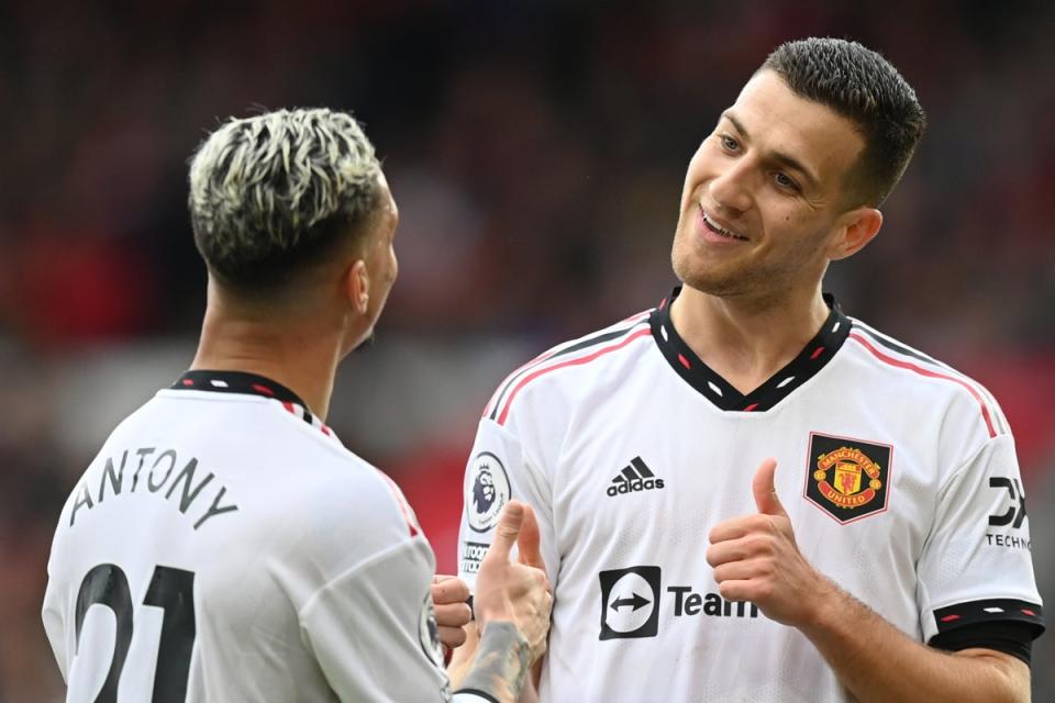 On target: Antony and Diogo Dalot both netted for Manchester United against Nottingham Forest  (Getty Images)