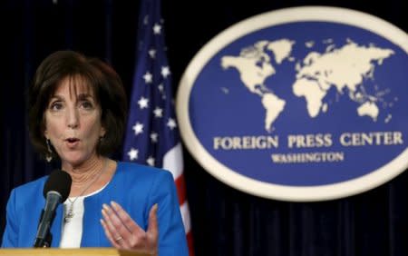 Roberta Jacobson speaks at a news conference in Washington in this file photo dated May 22, 2015. REUTERS/Yuri Gripas