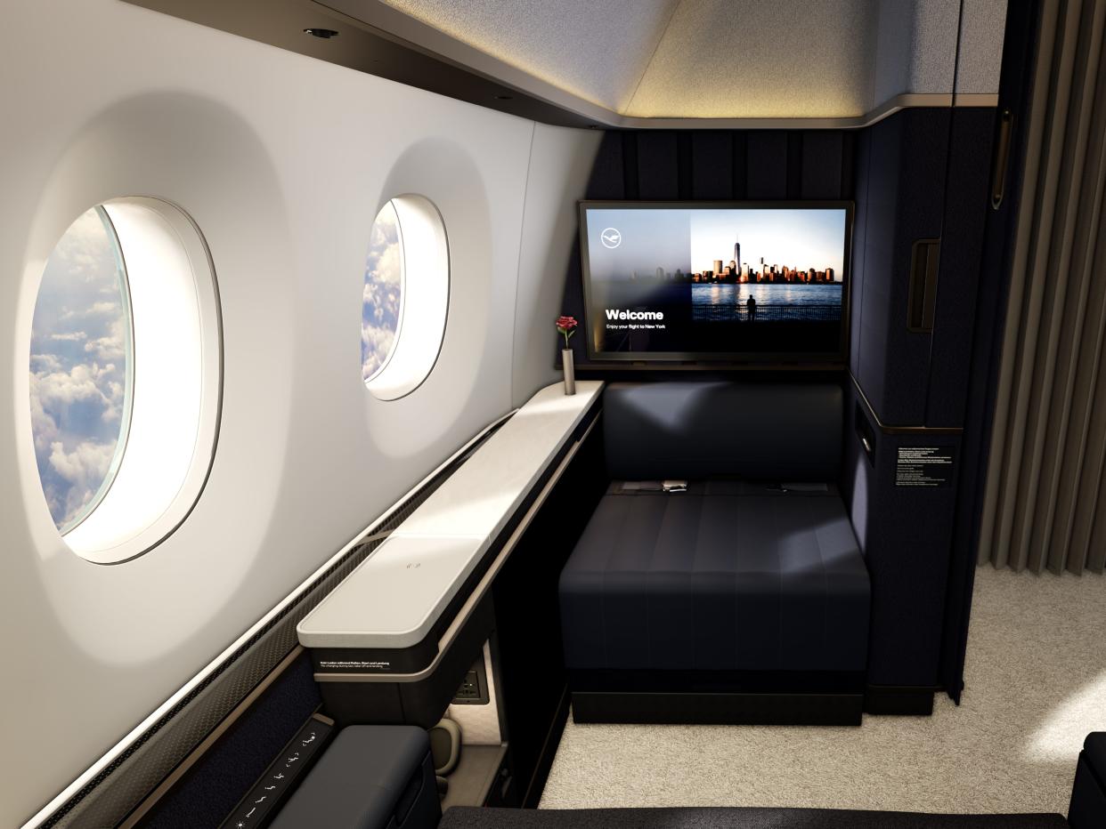 Lufthansa new Allegris first-class suites: Interior photo showing a regular first-class cabin