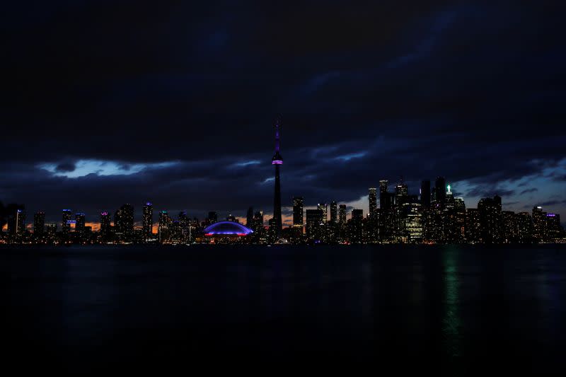 The CN Tower is seen among the skyline on Canada day during "Canada 150" celebrations in Toronto
