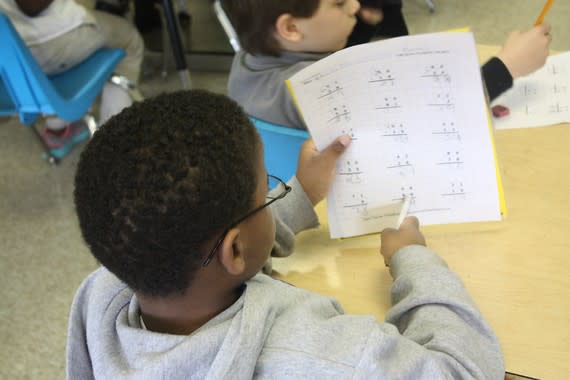 A student checks his work at Hawthorne Elementary (Alana Semuels)