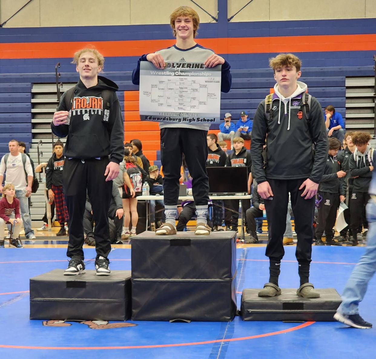 Kaiden Waldron finished second for Sturgis at 132 pounds at the Wolverine Conference championships. Otsego's Lane Blanchard won the title.