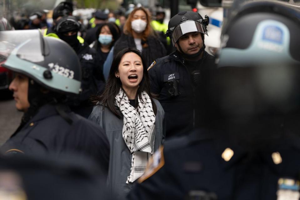 A person is detained by the NYPD at Columbia University. Jonah Elkowitz / NY Post