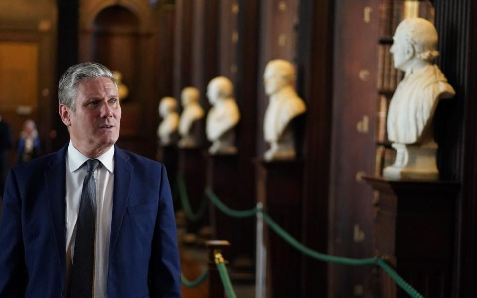 Sir Keir Starmer is pictured in the Long Room in Trinity College Dublin during a visit today - Stefan Rousseau/PA