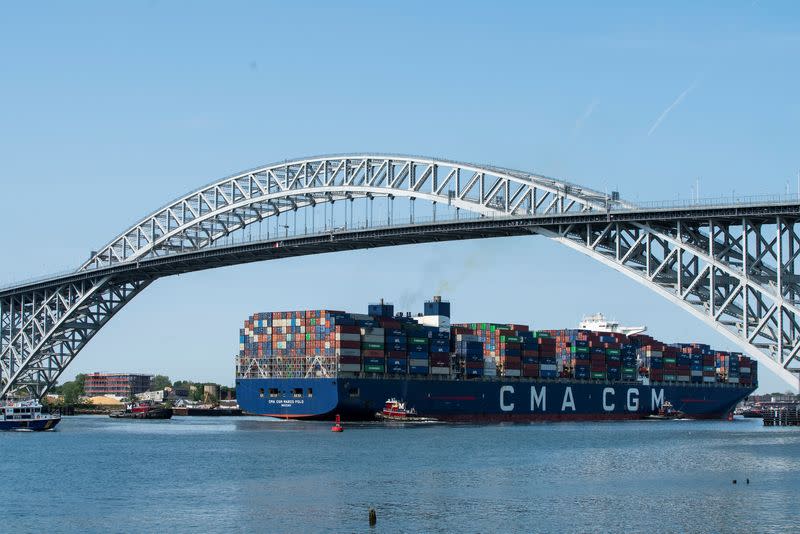 CMA CGM Marco Polo, an Explorer class container ship entering Newark bay