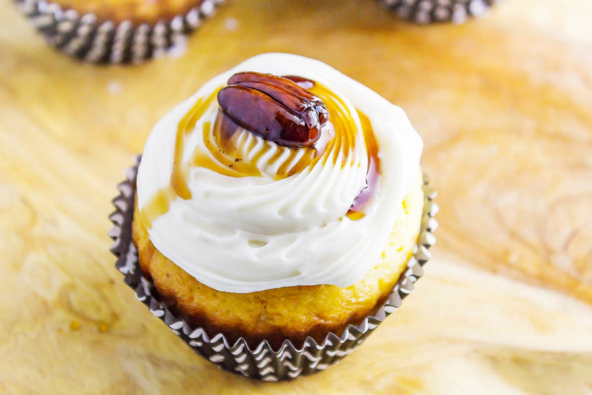 <p>Deanna Samaan</p><p> These cupcakes are like pancakes and bacon all wrapped up in one. </p><p><strong>Get the recipe: </strong><a href="https://parade.com/842422/deannasamaan/maple-bacon-bourbon-pecan-cupcakes/" rel="nofollow noopener" target="_blank" data-ylk="slk:Maple Bacon Bourbon Pecan Cupcakes;elm:context_link;itc:0;sec:content-canvas" class="link rapid-noclick-resp"><strong>Maple Bacon Bourbon Pecan Cupcakes</strong></a></p>