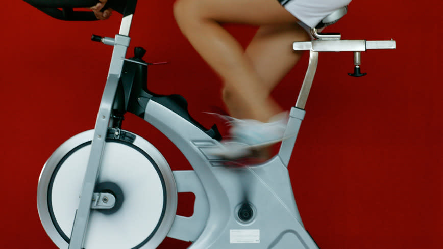 Squeeze a big grapefruit between your thighs on the recumbent bike.