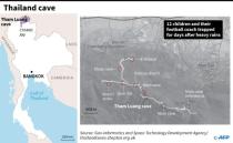 Map of Thailand locating a cave where school children have been trapped for days