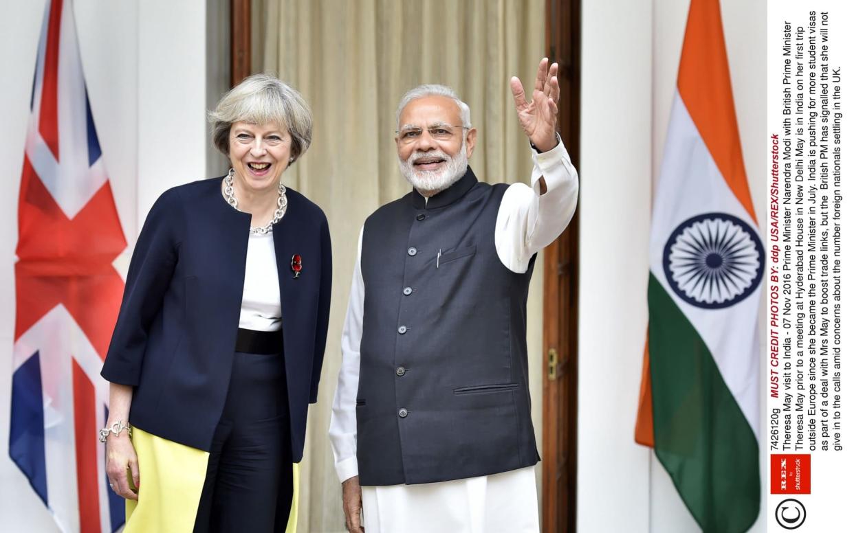 Theresa May with Indian Prime Minister Narendra Modi in November 2016 - Rex Features