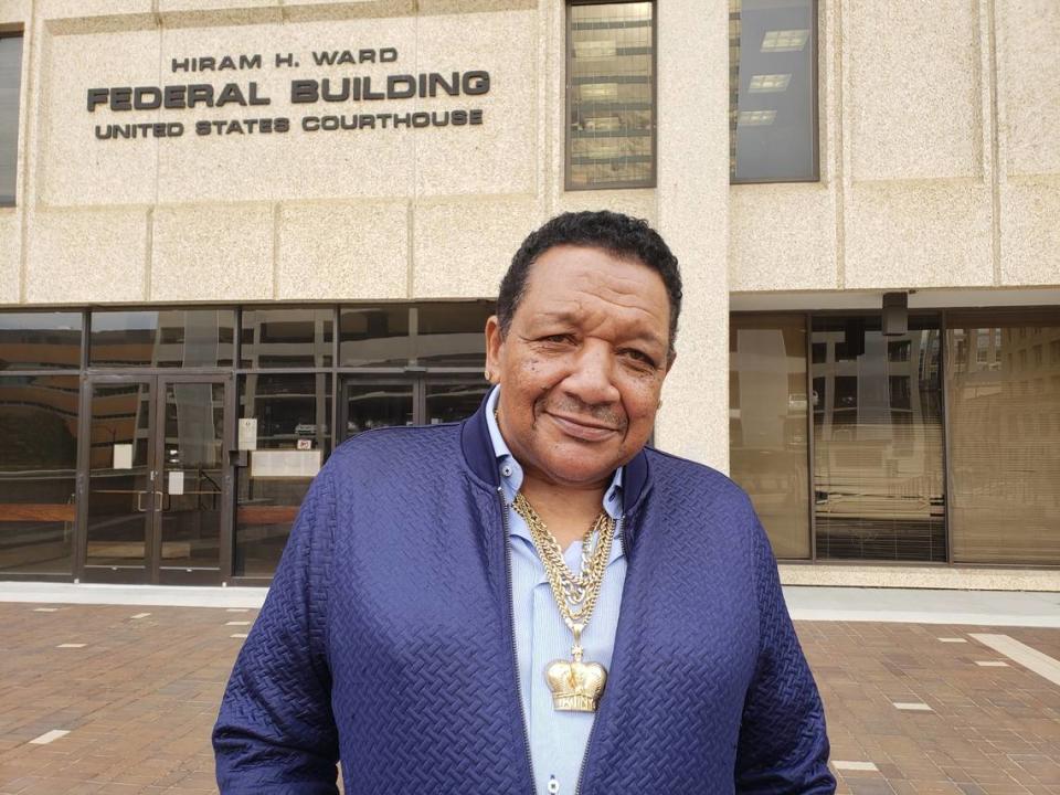 Darryl Howard stands outside the federal courthouse in Winston-Salem after a jury awarded him $6 million after finding that a Durham, North Carolina detective fabricated evidence that led to Howard spending more than two decades in state prison on an arson and double murder charge.