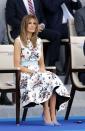 <p>For the Bastille Day parade in Paris, the first lady picked a Valentino A-lined dress, with a subtle red, white, and blue print in honor of the holiday festivities.</p>