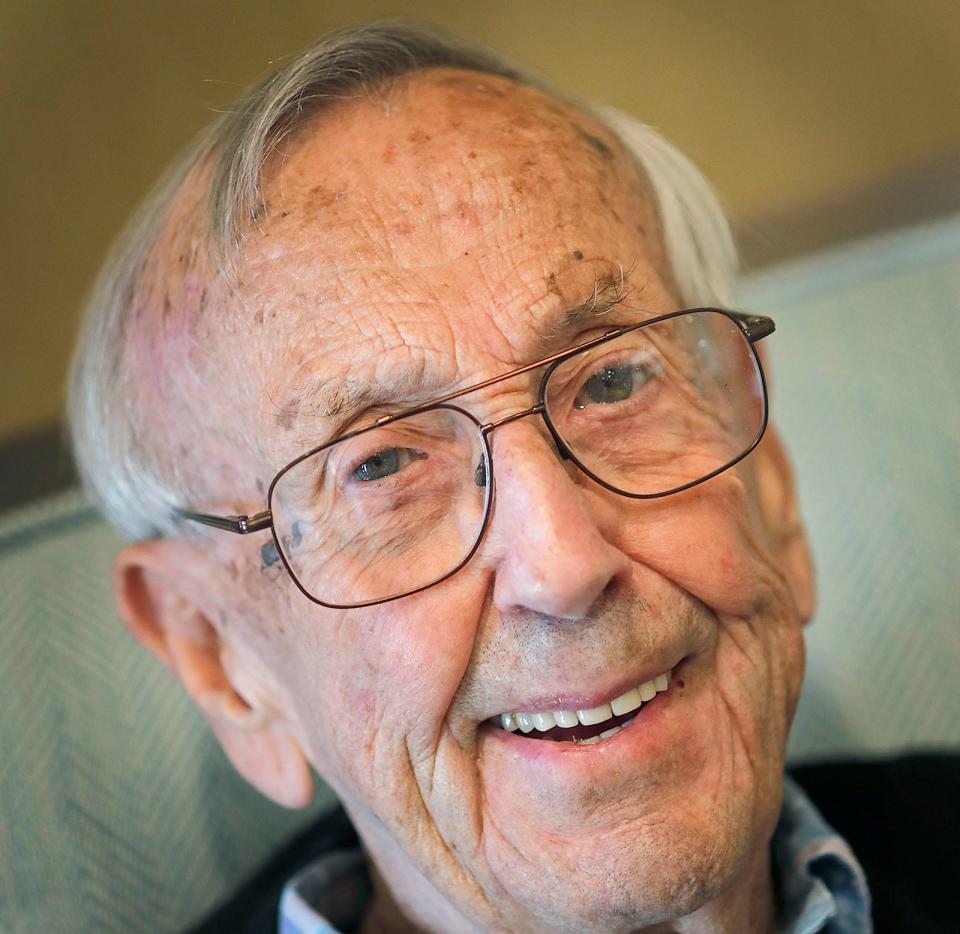 Wallace "Wally" Rockwell, 100, of Marshfield, died Jan. 28 after a fall. He's pictured on Wednesday, May 17, 2023.