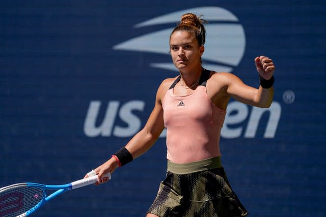 Maria Sakkari celebrates defeating Petra Kvitova