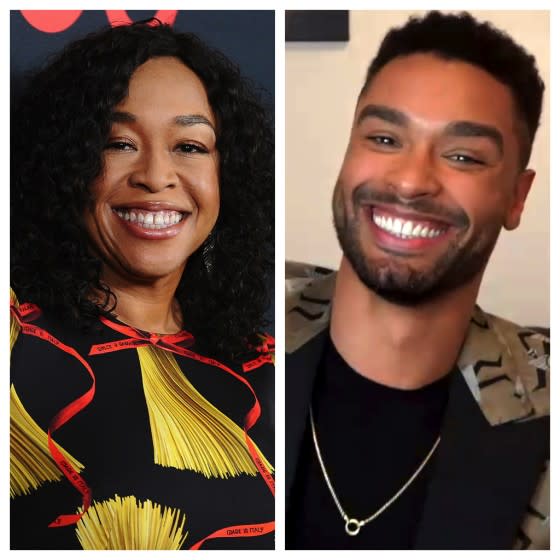 Shonda Rhimes and Rege-Jean Page in a photo diptych. Credit: Jason LaVeris / FilmMagic; Getty Images