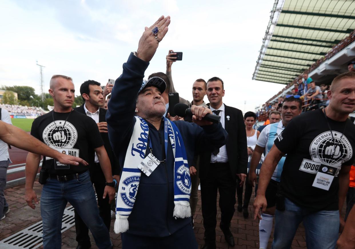 Brest foot forward: Diego Maradona greets his new public