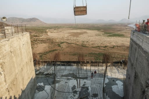 A general view of the construction works at the Grand Ethiopian Renaissance Dam near Guba in Ethiopia in December 2019