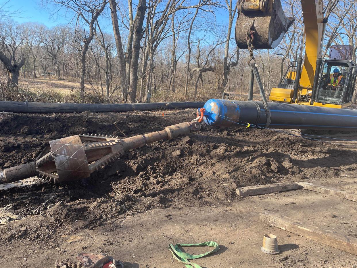 The city of Ames worked on a horizontal directionally drilled 24’’ Raw Water Main installation under South Skunk River for a water wells project in the summer of 2023. The city plans to have three wells installed at North River Valley Park by Dec. 20, 2024.