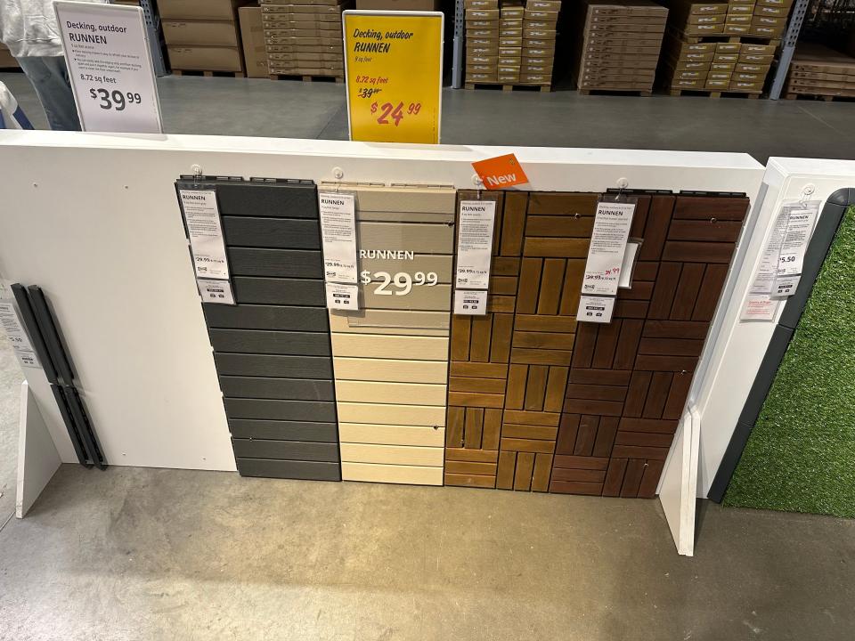 Outdoor decking samples at Ikea