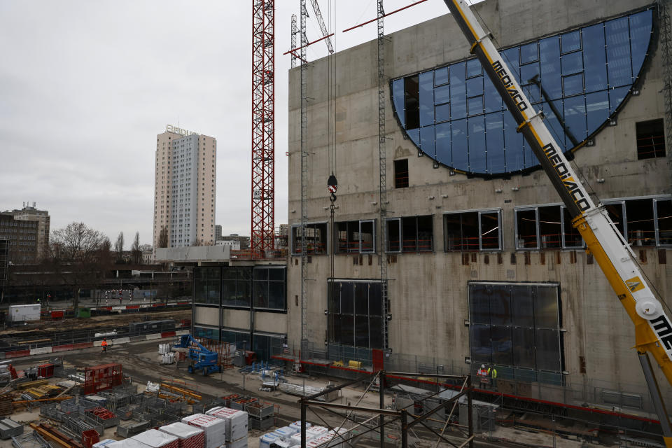 The Paris2024 Olympics Porte de la Chapelle Arena building site is pictured Monday, Jan. 23, 2023 in Paris. The olympic venue will host the badminton and rhythmic gymnastics event and para badminton and para powerlifting with a capacity of 6,700 to 7,000 spectators. (AP Photo/Lewis Joly)