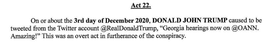 Tweet from @realDonaldTrump mentioned in the Georgia indictment