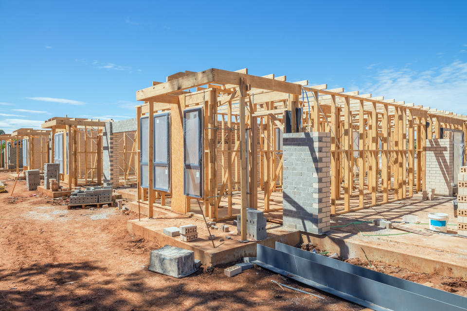 New suburban homes under construction.