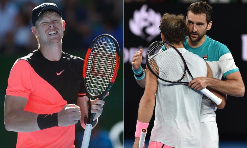 Joy for Kyle Edmund after beating Grigor Dimitrov, while Marin Cilic embraces Rafael Nadal.