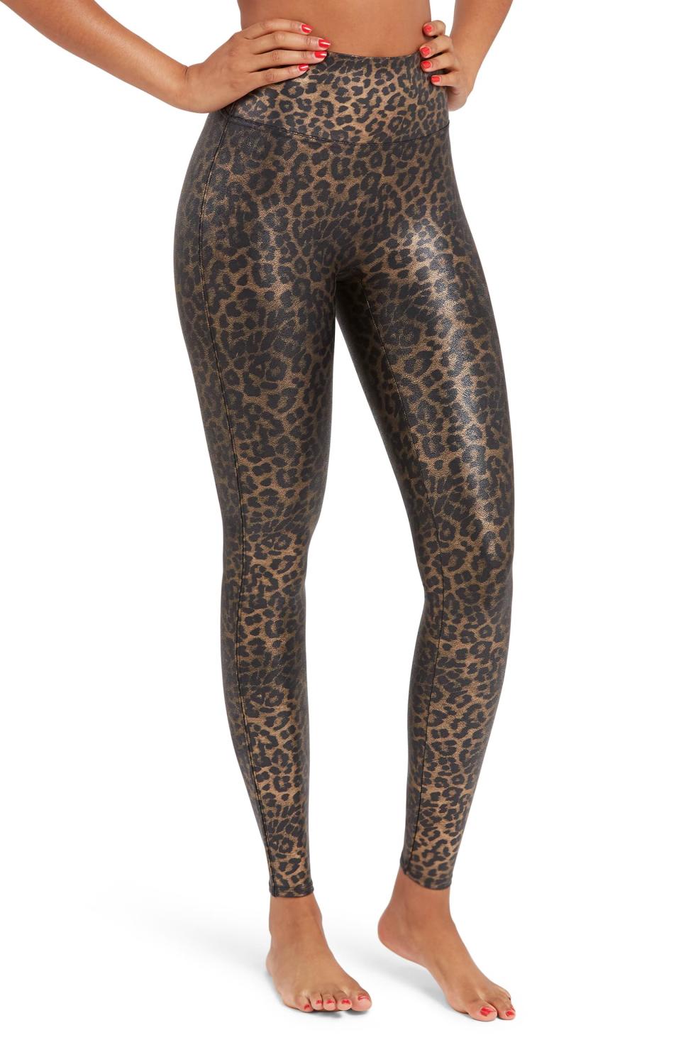 Spanx Leopard Print Faux Leather Leggings 