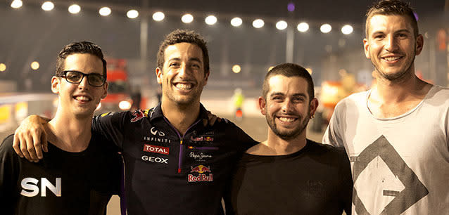 Sunday Night flew three of Ricciardo's closest mates to visit him abroad.