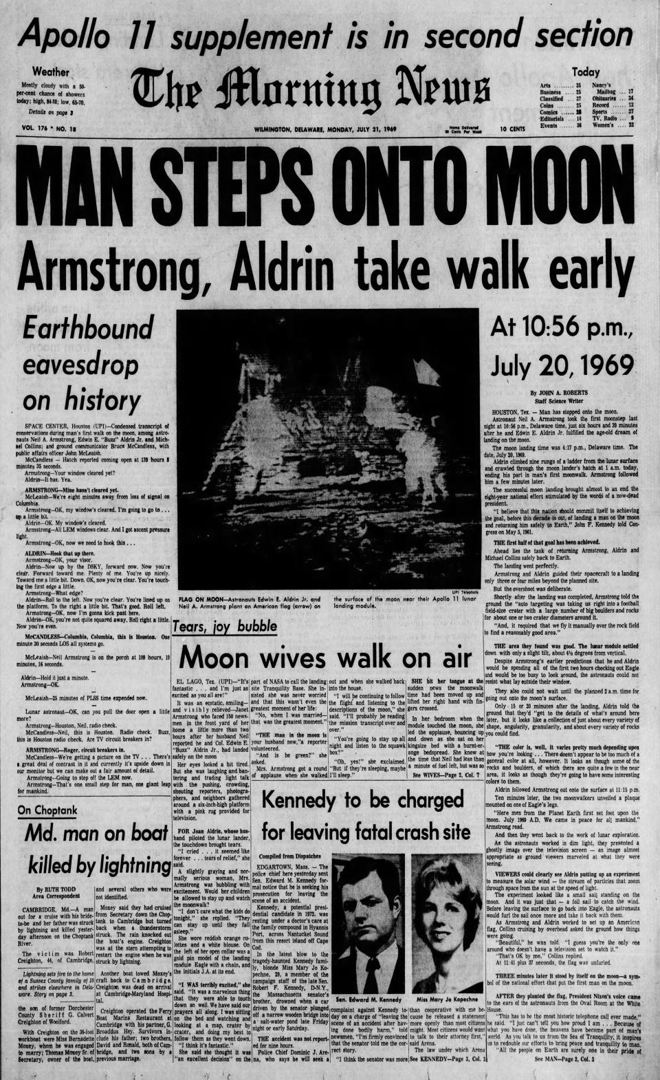 Front page of The Morning News from July 21, 1969.