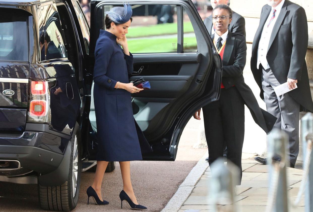 The Duchess of Sussex is pictured at Princess Eugenie and Jack Brooksbank's wedding on Friday - POOL PA