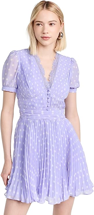 Self Portrait Women's Lilac Polka Print Chiffon Mini Dress