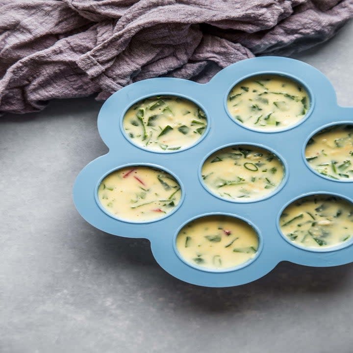 Scrambled egg mixture in a mold.