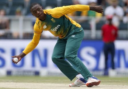 South Africa's Kagiso Rabada fields the ball during the second T20 international cricket match against England in Johannesburg, February 21, 2016. REUTERS/Sydney Seshibedi
