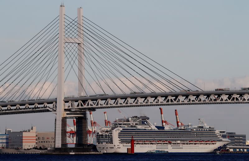 The cruise ship Diamond Princess which anchored at Daikoku Pier Cruise Terminal is pictured in Yokohama