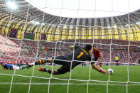 GDANSK, POLAND - JUNE 10: Iker Casillas of Spain makes a save during the UEFA EURO 2012 group C match between Spain and Italy at The Municipal Stadium on June 10, 2012 in Gdansk, Poland. (Photo by Michael Steele/Getty Images)