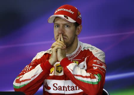 Formula One - Australia Grand Prix - Melbourne, Australia - 20/03/16 - Ferrari F1 driver Sebastian Vettel during the press conference following the Australian Formula One Grand Prix in Melbourne. REUTERS/Brandon Malone