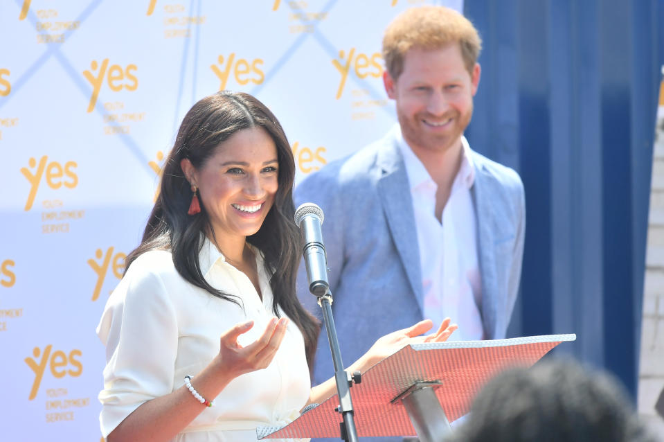 JOHANNESBURG, SOUTH AFRICA - OCTOBER 02: Prince Harry, Duke of Sussex and Meghan, Duchess of Sussex visit the township of Tembisa during their royal tour of South Africa on October 02, 2019 in Various Cities, South Africa. (Photo by Samir Hussein/WireImage)