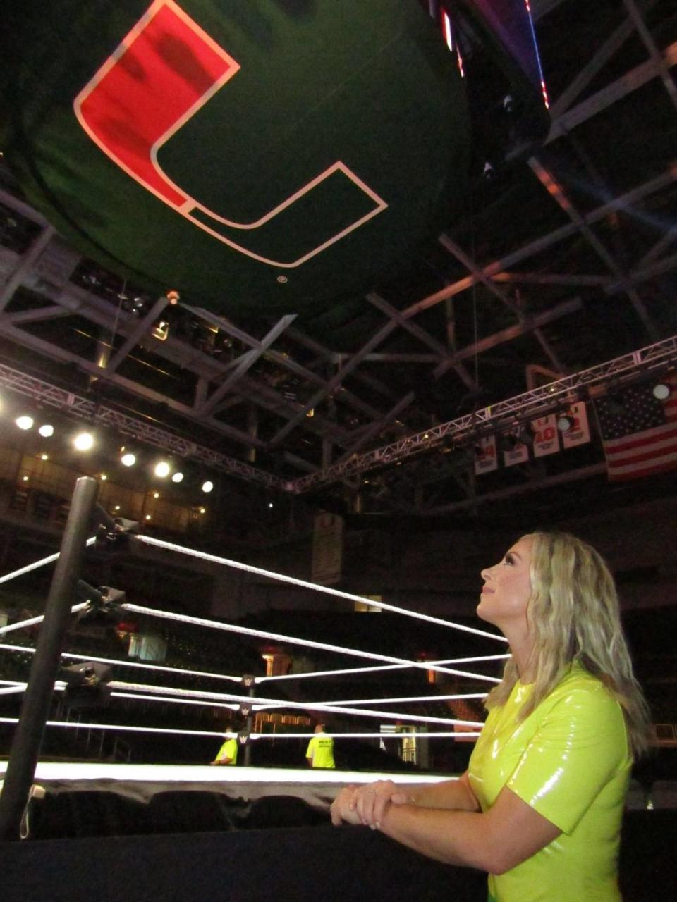 Sarah Schreiber of WWE is a proud University of Miami alum. She worked a WWE SuperShow as host and ring announcer at her alma mater in Coral Gables.