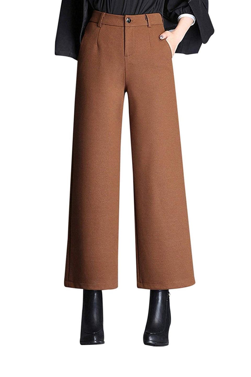 Thick Wool Blend Cropped Wide Leg Pant