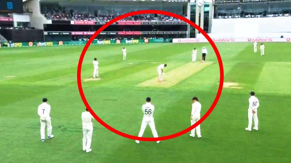 England fielding with five slips in Hobart on the first session of the fifth Ashes Test.