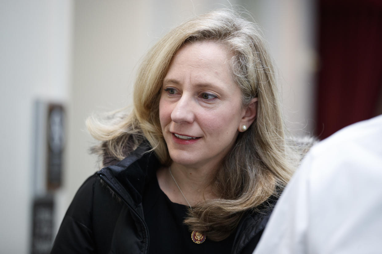 Rep. Abigail Spanberger, D-Va. walks to a closed Democratic Caucus meeting on Capitol Hill in Washington, Friday, Jan. 4, 2019. (AP Photo/Carolyn Kaster)