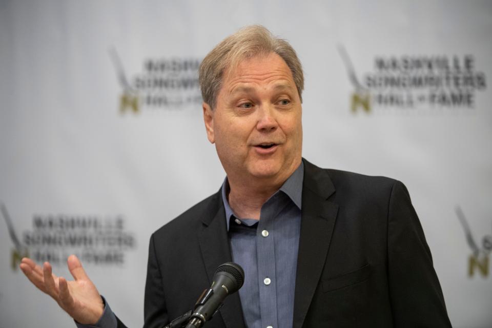 Songwriter, Steve Wariner, speaks during the Nashville Songwriters Hall of Fame Foundation  press conference where the inductees for the  Nashville Songwriters Hall of Fame were announced at a private gathering on Music Row in Nashville , Tenn., Tuesday, Aug. 2, 2022.