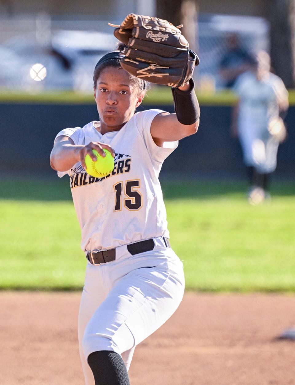 Golden West's Khianna Hardwick pitches against Selma in non-league high school softball Wednesday, April 3, 2024.