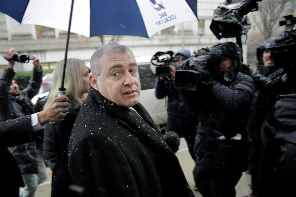 Lev Parnas is surrounded by reporters as he arrives to court in New York, Monday, Dec. 2, 2019. Parnas and Igor Fruman, close associates to U.S. President Donald Trump's lawyer Rudy Giuliani, were arrested last month at an airport outside Washington while trying to board a flight to Europe with one-way tickets. They were later indicted by federal prosecutors on charges of conspiracy, making false statements to the Federal Election Commission and falsification of records. (AP Photo/Seth Wenig)