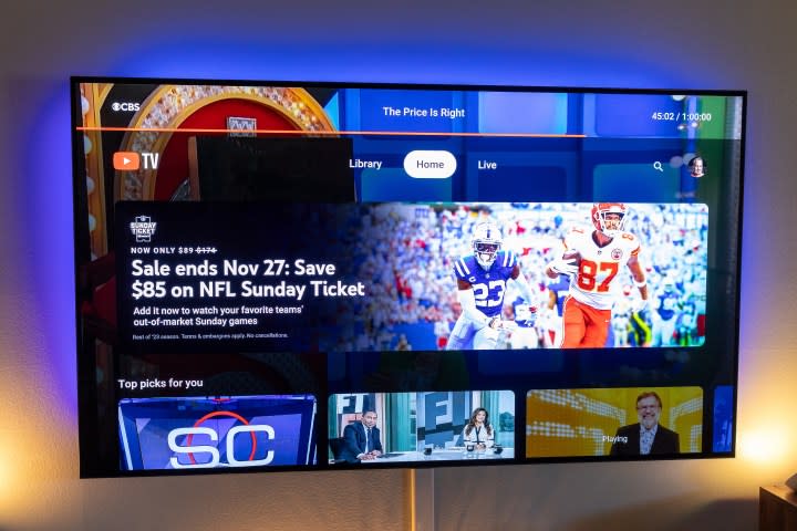 The YouTube TV home screen.