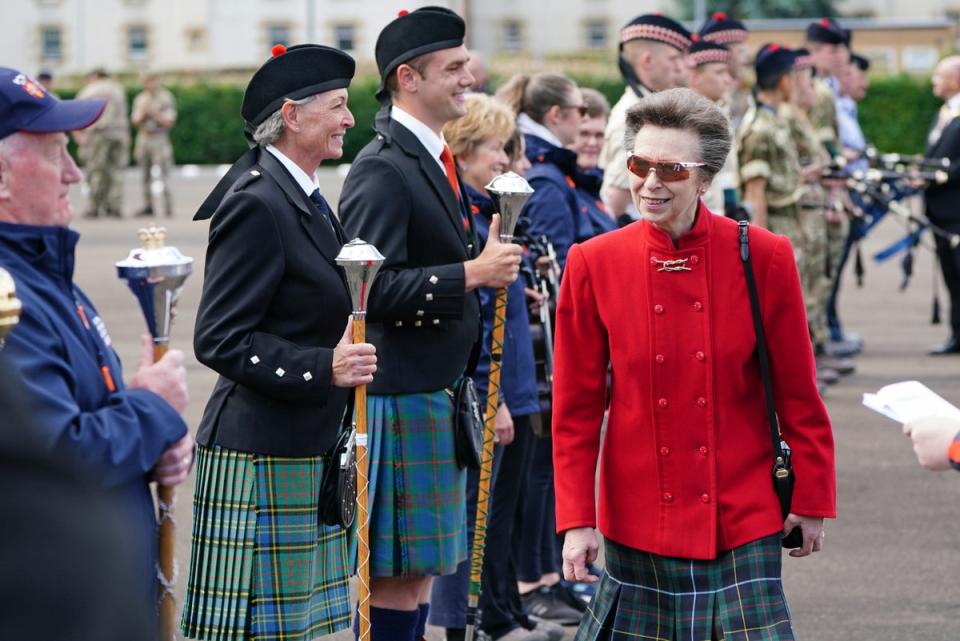 The Princess Royal meets some of the performers before the rehearsal gets underway (Jane Barlow/PA) (PA Wire)