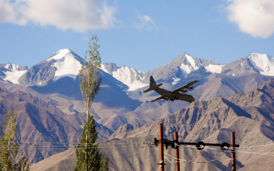 An Indian Air Force Hercules military transport plane seen at an airbase in Leh, near China - MOHD ARHAAN ARCHER/AFP via Getty Images